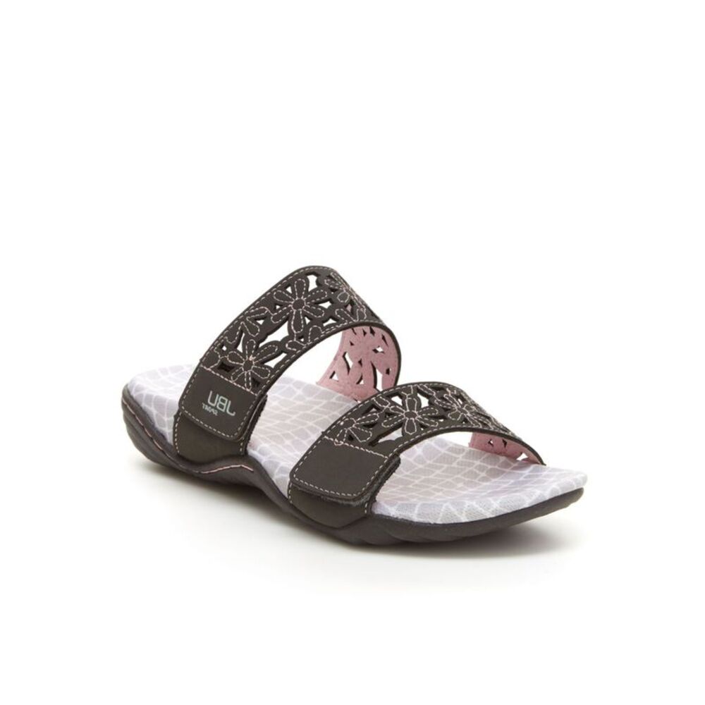 JAMBU Womens Gray Non-Slip Wildflower Round Toe Slip On Slide Sandals 7.5 M